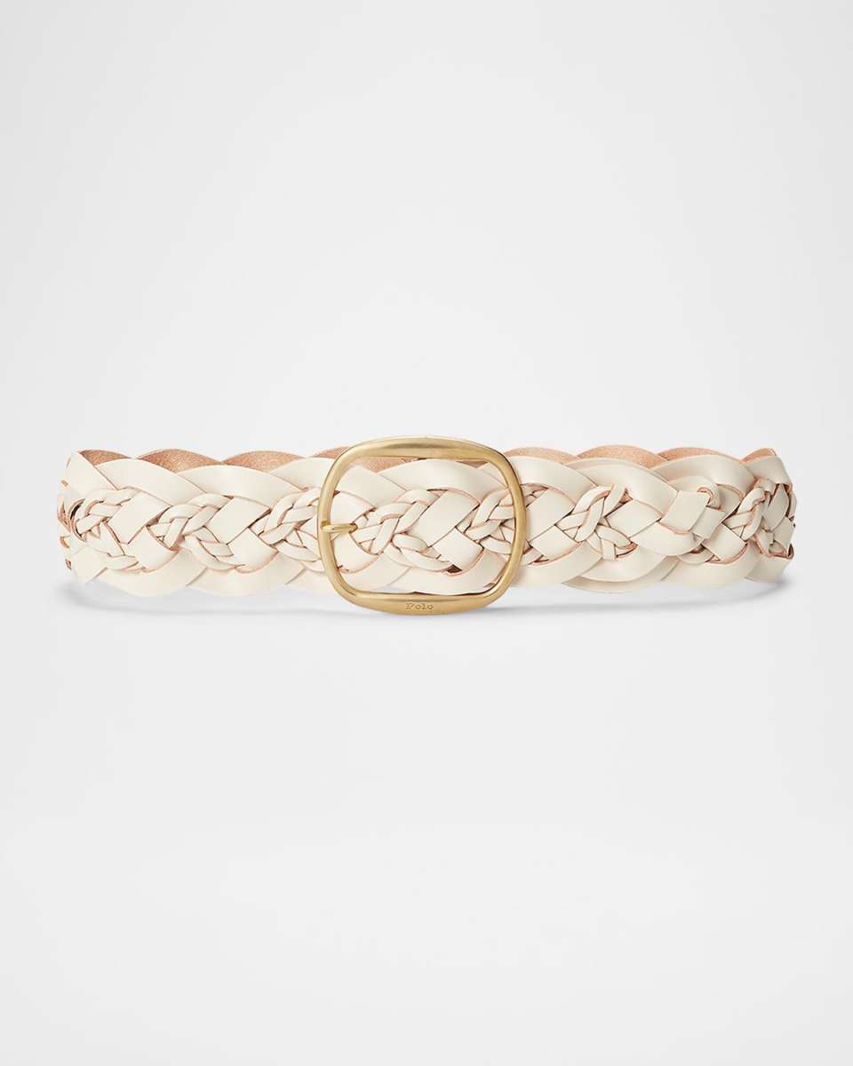 Oval Buckle Braided Leather Belt